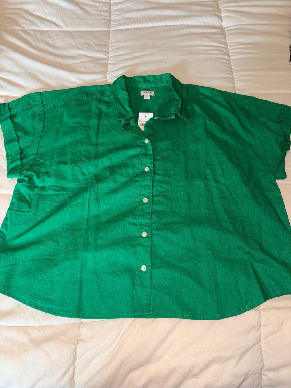 J. Crew Girls' Short-Sleeve Button-Down Shirt in Bright Green